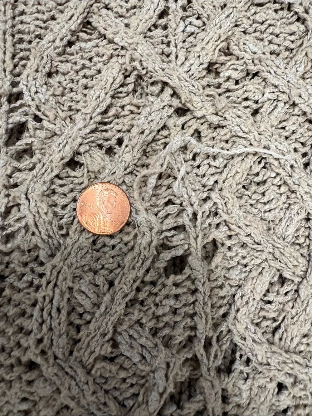 Free People Cross My Heart Pullover Cable Knit Taupe Medium Boho Chic Sweater